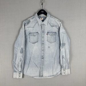 Levis Barstow Denim Western Snap Up Shirt Mens Large Cotton Rodeo Cowboy Casual